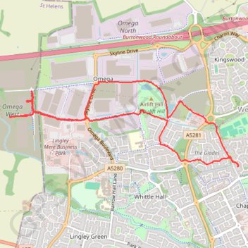 Omega West walk near Home Bargains trail, distance, elevation, map, profile, GPS track