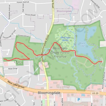 Meacham Grove Forest Preserve trail, distance, elevation, map, profile, GPS track