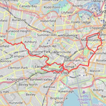 Cooks River - Sydney trail, distance, elevation, map, profile, GPS track