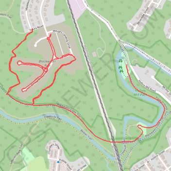 Blackwater Run connector trails on foot trail, distance, elevation, map, profile, GPS track
