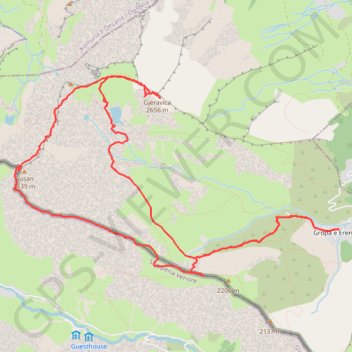 Djeravica - Gjeravica - Gusan - Circular ridge tour trail, distance, elevation, map, profile, GPS track